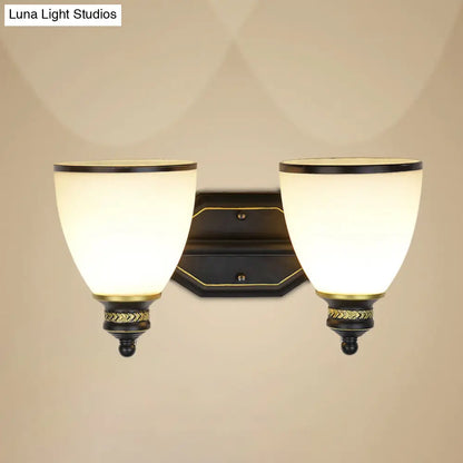 Classic Cream Glass Wall Sconce - Bell Shape Black Wall Light for Living Room