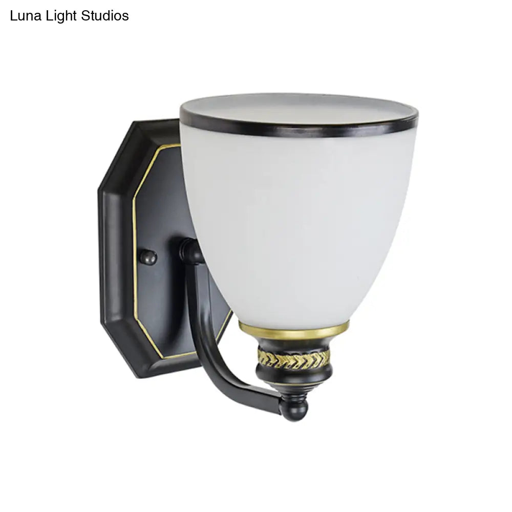 Classic Cream Glass Wall Sconce - Bell Shape Black Wall Light for Living Room