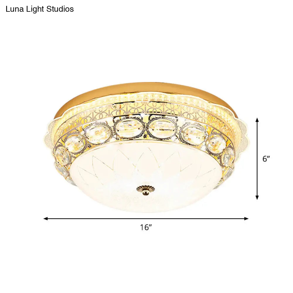 DecorBites™ DecorBites™ Classic Crystal Bowl Flush Ceiling Light - LED Flush Mount Fixture, White - 16"/19.5" Wide - Bedroom Lighting