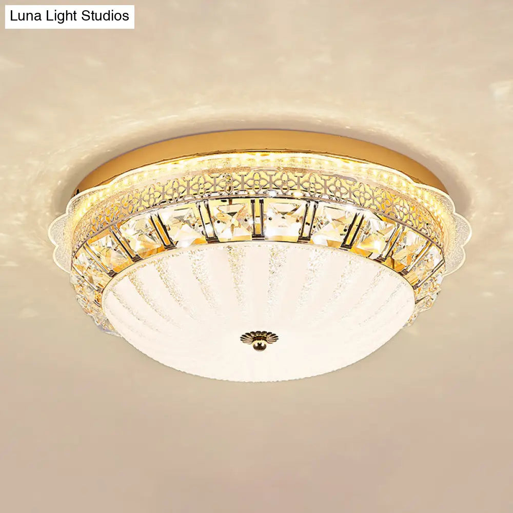DecorBites™ DecorBites™ Classic Crystal Bowl Flush Ceiling Light - LED Flush Mount Fixture, White - 16"/19.5" Wide - Bedroom Lighting