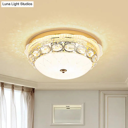 DecorBites™ DecorBites™ Classic Crystal Bowl Flush Ceiling Light - LED Flush Mount Fixture, White - 16"/19.5" Wide - Bedroom Lighting