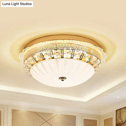 DecorBites™ DecorBites™ Classic Crystal Bowl Flush Ceiling Light - LED Flush Mount Fixture, White - 16"/19.5" Wide - Bedroom Lighting
