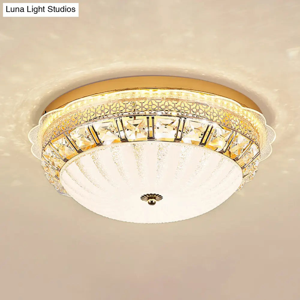 DecorBites™ DecorBites™ Classic Crystal Bowl Flush Ceiling Light - LED Flush Mount Fixture, White - 16"/19.5" Wide - Bedroom Lighting