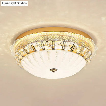 DecorBites™ DecorBites™ Classic Crystal Bowl Flush Ceiling Light - LED Flush Mount Fixture, White - 16"/19.5" Wide - Bedroom Lighting