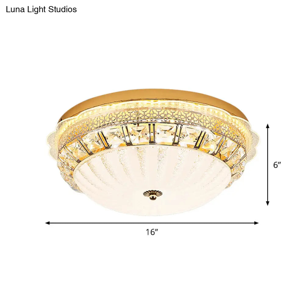 DecorBites™ DecorBites™ Classic Crystal Bowl Flush Ceiling Light - LED Flush Mount Fixture, White - 16"/19.5" Wide - Bedroom Lighting
