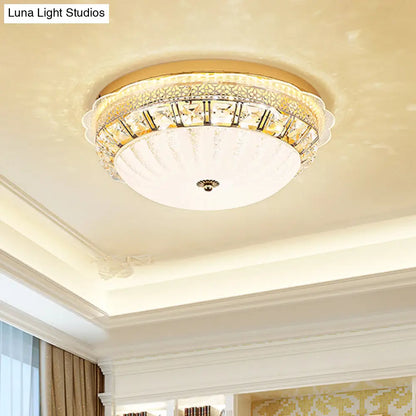 DecorBites™ DecorBites™ Classic Crystal Bowl Flush Ceiling Light - LED Flush Mount Fixture, White - 16"/19.5" Wide - Bedroom Lighting
