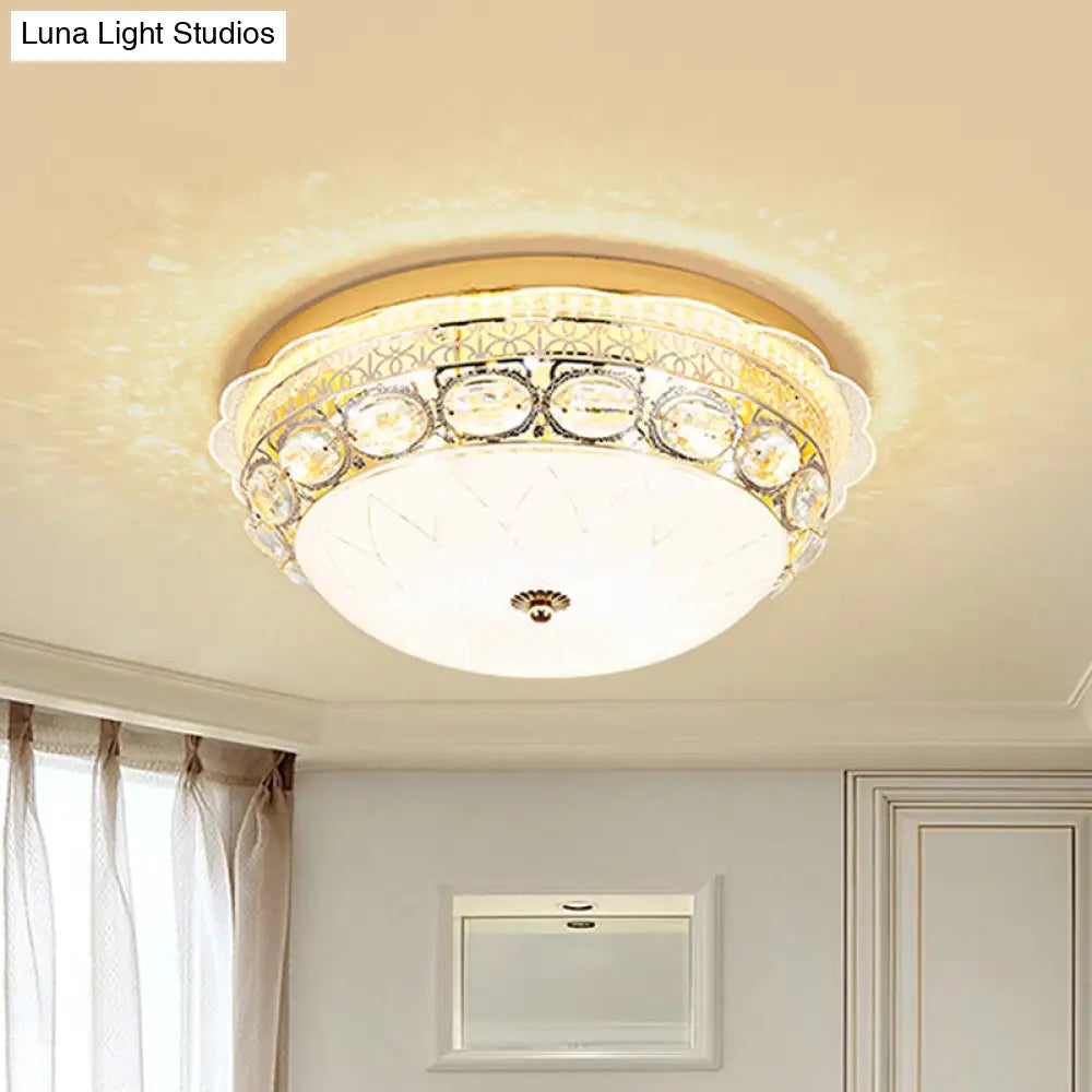 DecorBites™ DecorBites™ Classic Crystal Bowl Flush Ceiling Light - LED Flush Mount Fixture, White - 16"/19.5" Wide - Bedroom Lighting