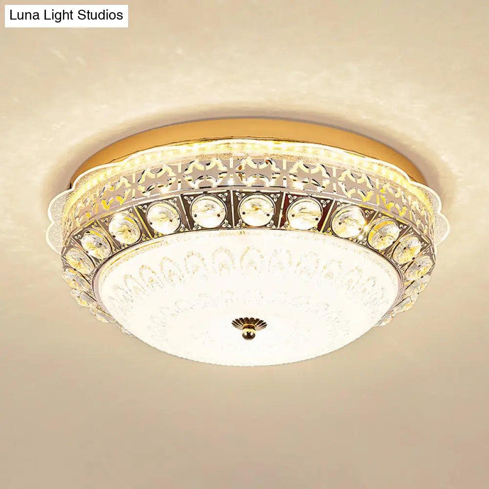 DecorBites™ DecorBites™ Classic Crystal Bowl Flush Ceiling Light - LED Flush Mount Fixture, White - 16"/19.5" Wide - Bedroom Lighting