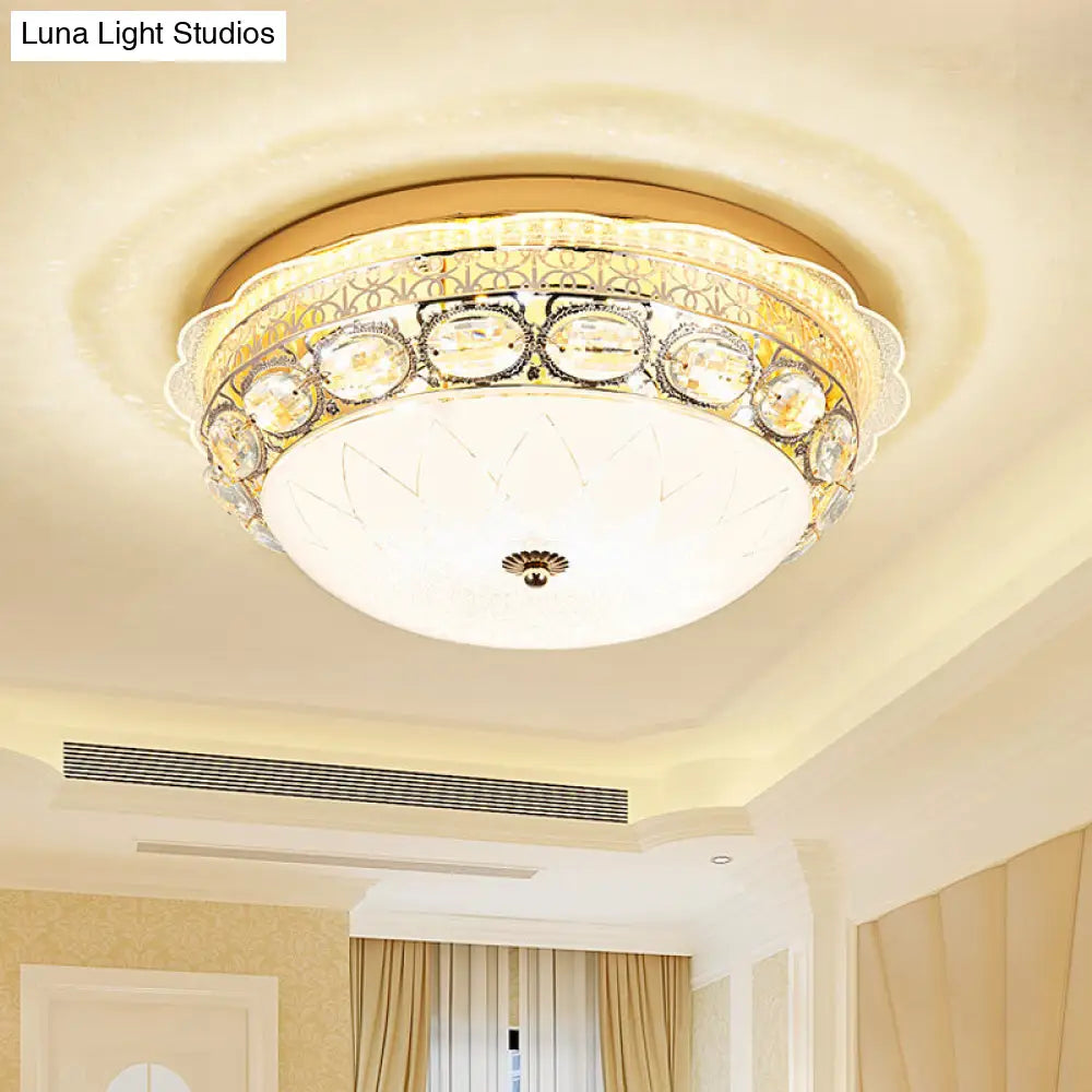 DecorBites™ DecorBites™ Classic Crystal Bowl Flush Ceiling Light - LED Flush Mount Fixture, White - 16"/19.5" Wide - Bedroom Lighting