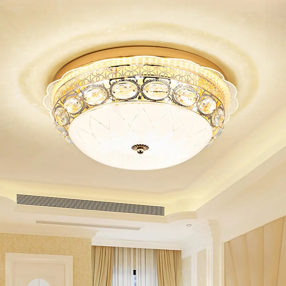 DecorBites™ DecorBites™ Classic Crystal Bowl Flush Ceiling Light - LED Flush Mount Fixture, White - 16"/19.5" Wide - Bedroom Lighting