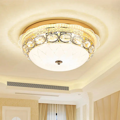 DecorBites™ DecorBites™ Classic Crystal Bowl Flush Ceiling Light - LED Flush Mount Fixture, White - 16"/19.5" Wide - Bedroom Lighting