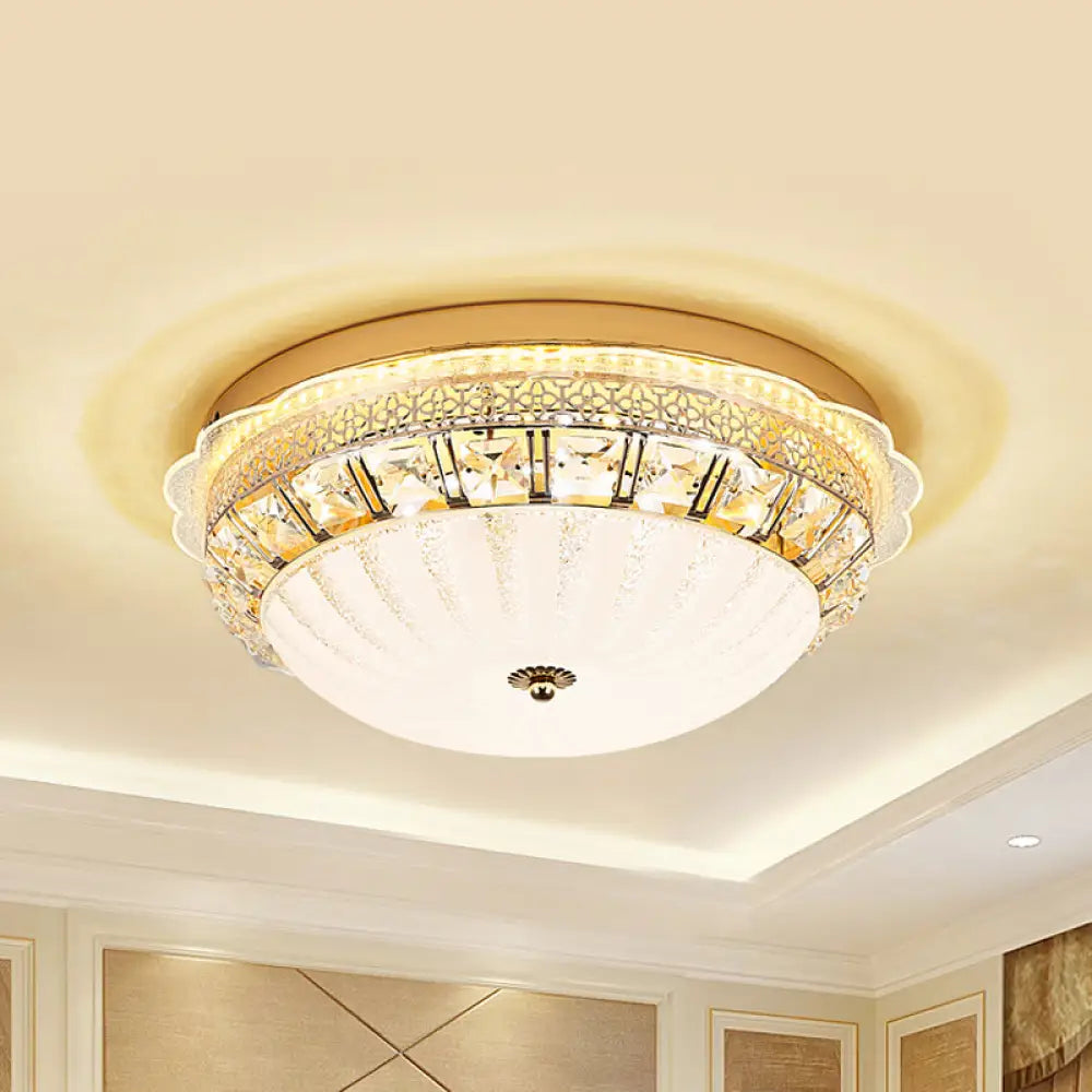 DecorBites™ DecorBites™ Classic Crystal Bowl Flush Ceiling Light - LED Flush Mount Fixture, White - 16"/19.5" Wide - Bedroom Lighting