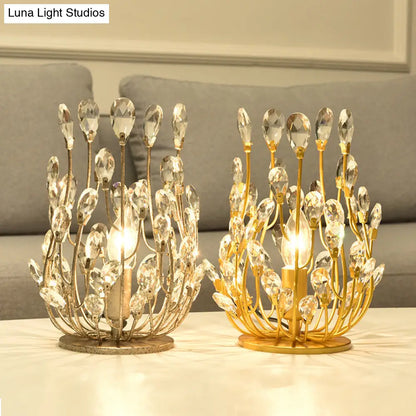 Classic Crystal Drop Table Nightstand Light for Living Room - Silver/Gold Finish, 1-Light