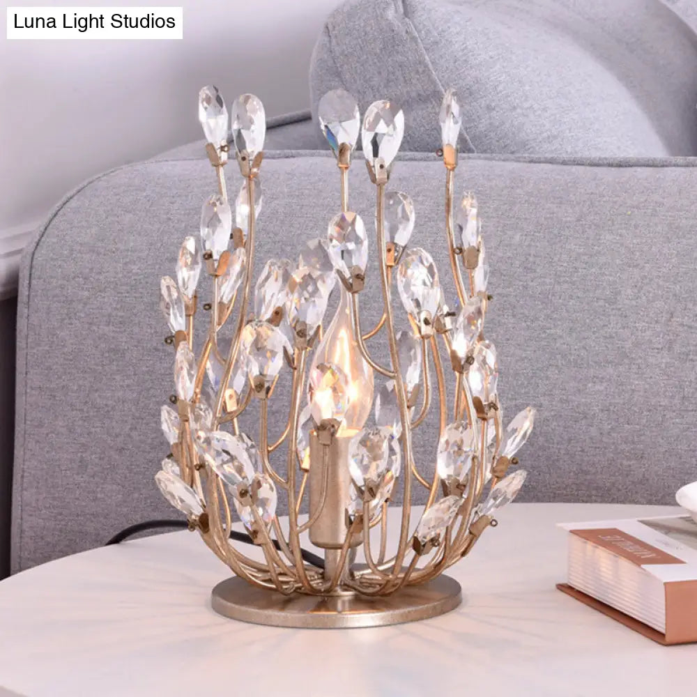 Classic Crystal Drop Table Nightstand Light for Living Room - Silver/Gold Finish, 1-Light