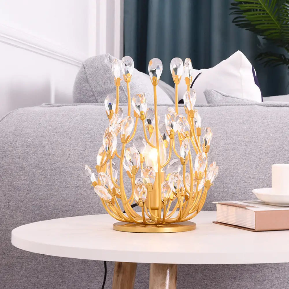 Classic Crystal Drop Table Nightstand Light for Living Room - Silver/Gold Finish, 1-Light