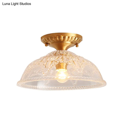 DecorBites™ Classic Dome Crystal Semi Flush Mount Light in Brass for Living Room - 1 Light Ceiling Lighting