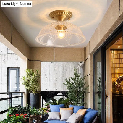 DecorBites™ Classic Dome Crystal Semi Flush Mount Light in Brass for Living Room - 1 Light Ceiling Lighting