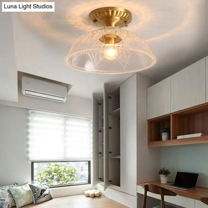 DecorBites™ Classic Dome Crystal Semi Flush Mount Light in Brass for Living Room - 1 Light Ceiling Lighting