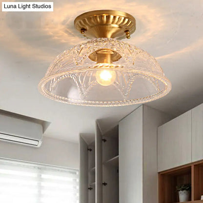 DecorBites™ Classic Dome Crystal Semi Flush Mount Light in Brass for Living Room - 1 Light Ceiling Lighting