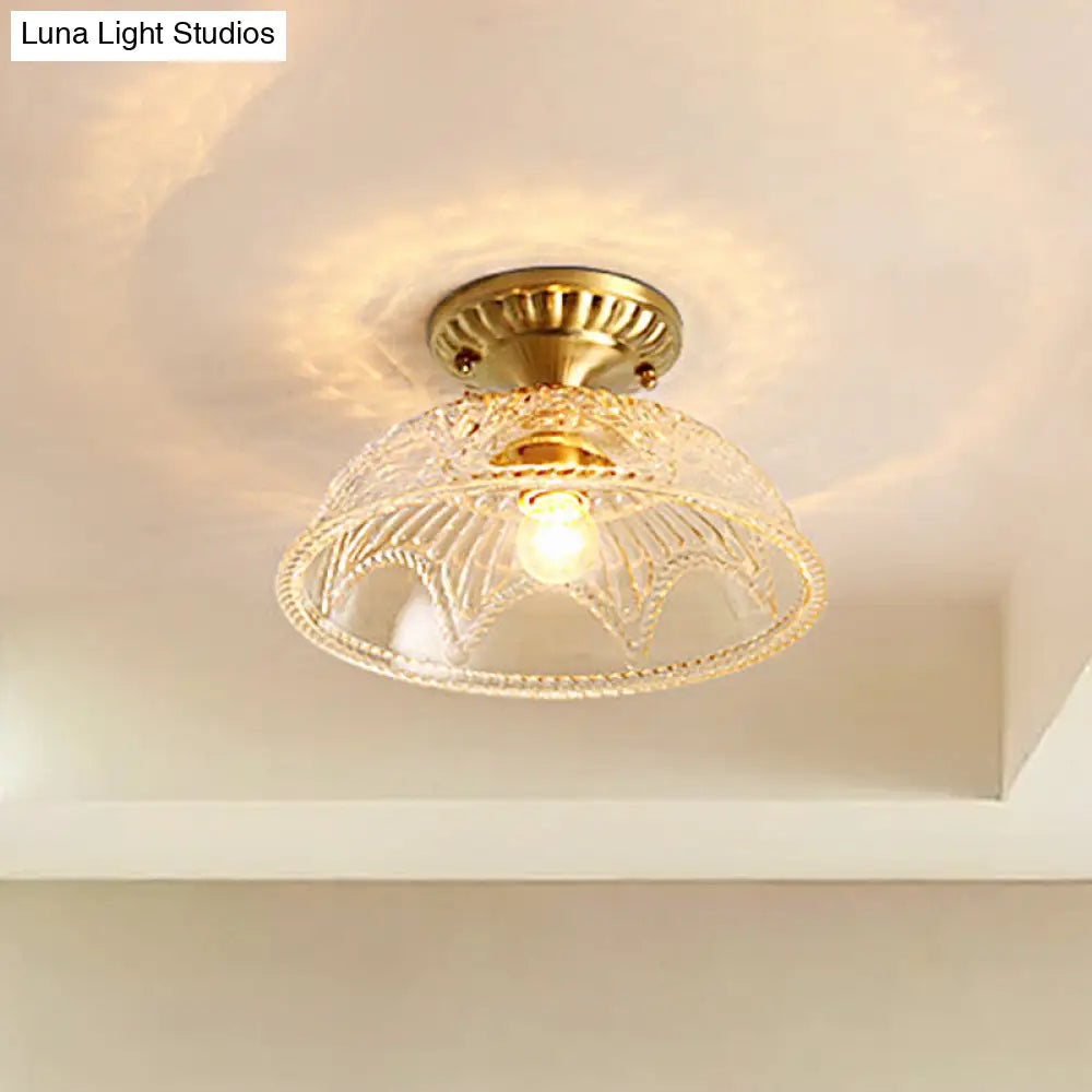 DecorBites™ Classic Dome Crystal Semi Flush Mount Light in Brass for Living Room - 1 Light Ceiling Lighting