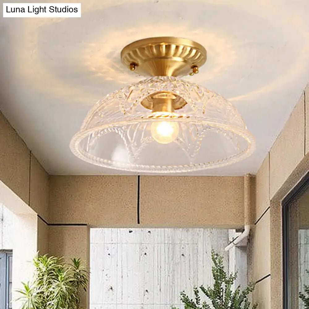 DecorBites™ Classic Dome Crystal Semi Flush Mount Light in Brass for Living Room - 1 Light Ceiling Lighting