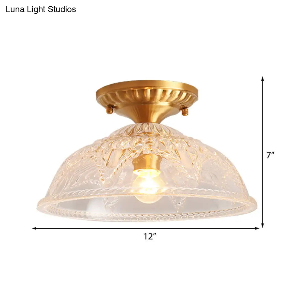 DecorBites™ Classic Dome Crystal Semi Flush Mount Light in Brass for Living Room - 1 Light Ceiling Lighting