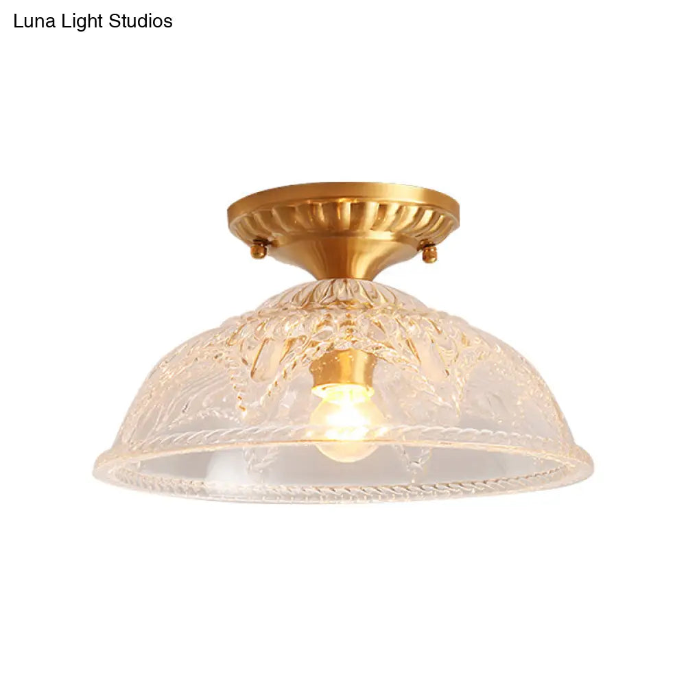 DecorBites™ Classic Dome Crystal Semi Flush Mount Light in Brass for Living Room - 1 Light Ceiling Lighting