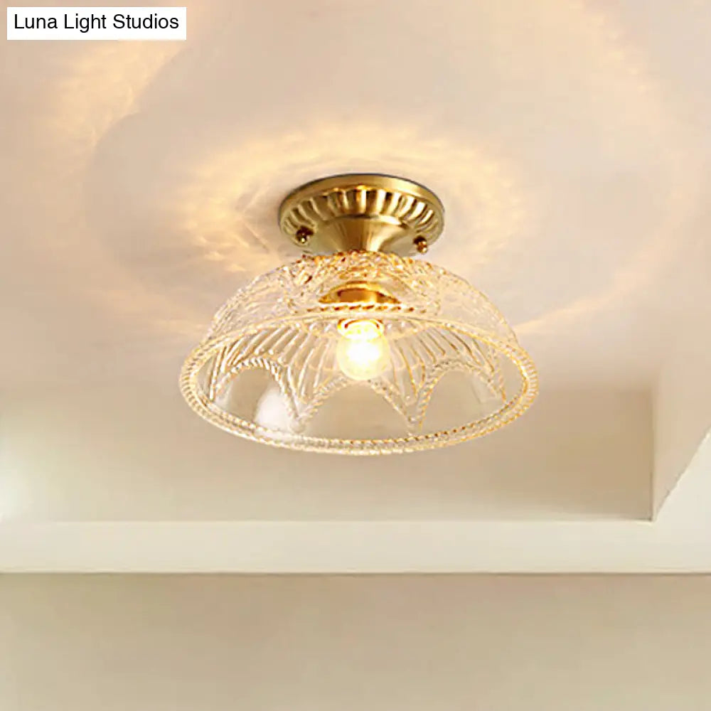 DecorBites™ Classic Dome Crystal Semi Flush Mount Light in Brass for Living Room - 1 Light Ceiling Lighting