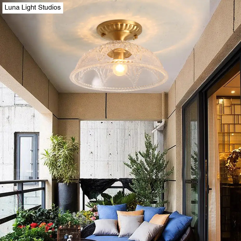 DecorBites™ Classic Dome Crystal Semi Flush Mount Light in Brass for Living Room - 1 Light Ceiling Lighting