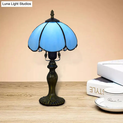 Classic Domed Art Glass Table Light – Blue/Yellow Gourd Base – Perfect for Study Room