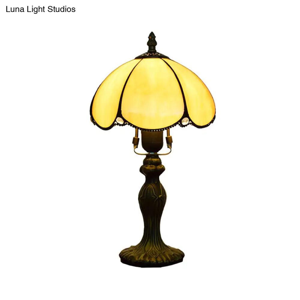 Classic Domed Art Glass Table Light – Blue/Yellow Gourd Base – Perfect for Study Room