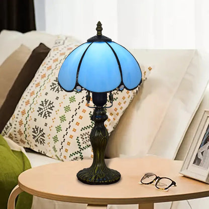 Classic Domed Art Glass Table Light – Blue/Yellow Gourd Base – Perfect for Study Room
