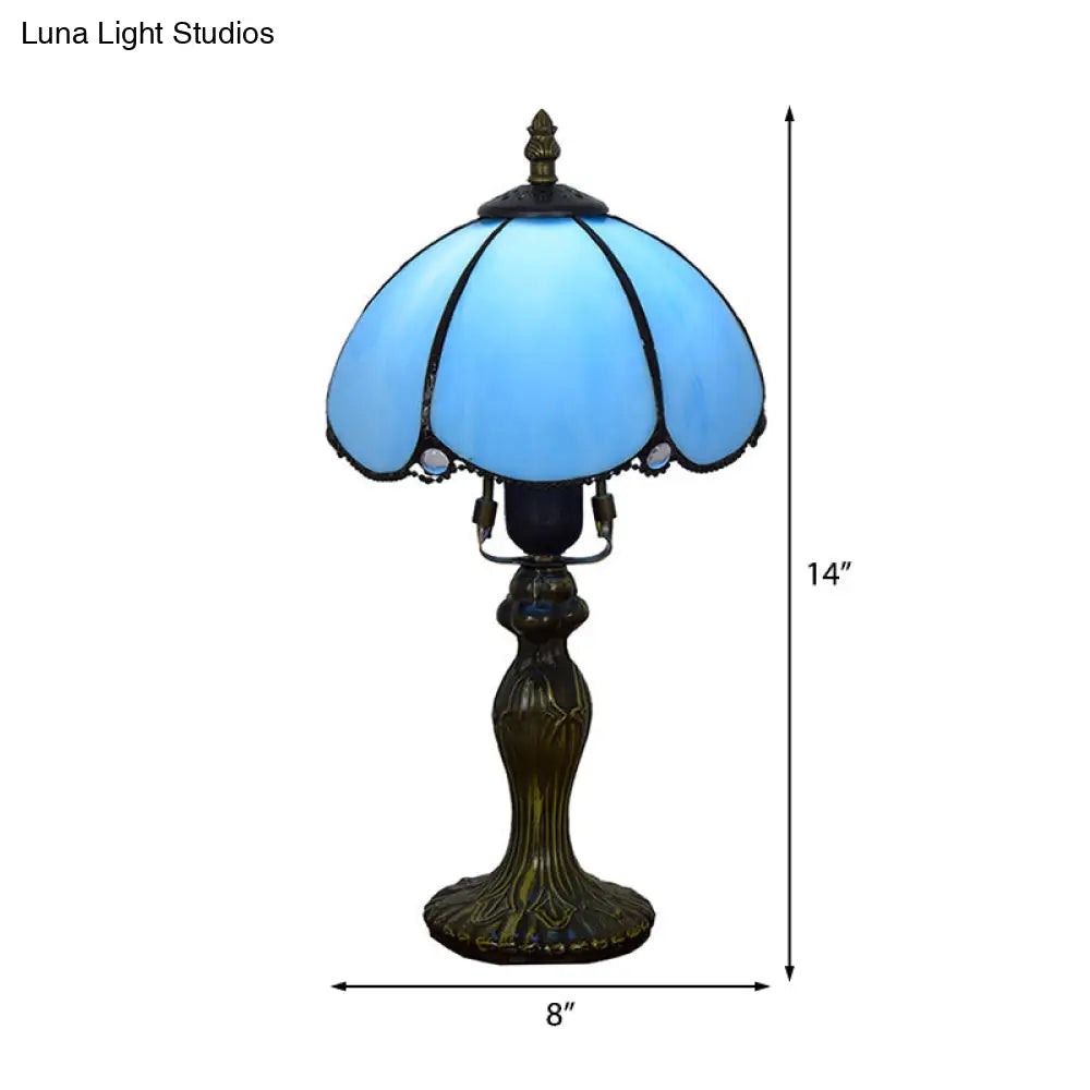 Classic Domed Art Glass Table Light – Blue/Yellow Gourd Base – Perfect for Study Room