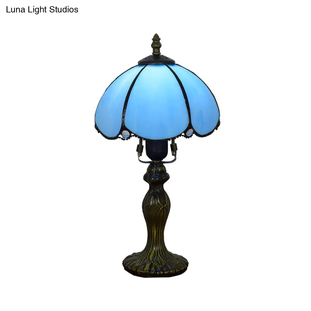 Classic Domed Art Glass Table Light – Blue/Yellow Gourd Base – Perfect for Study Room