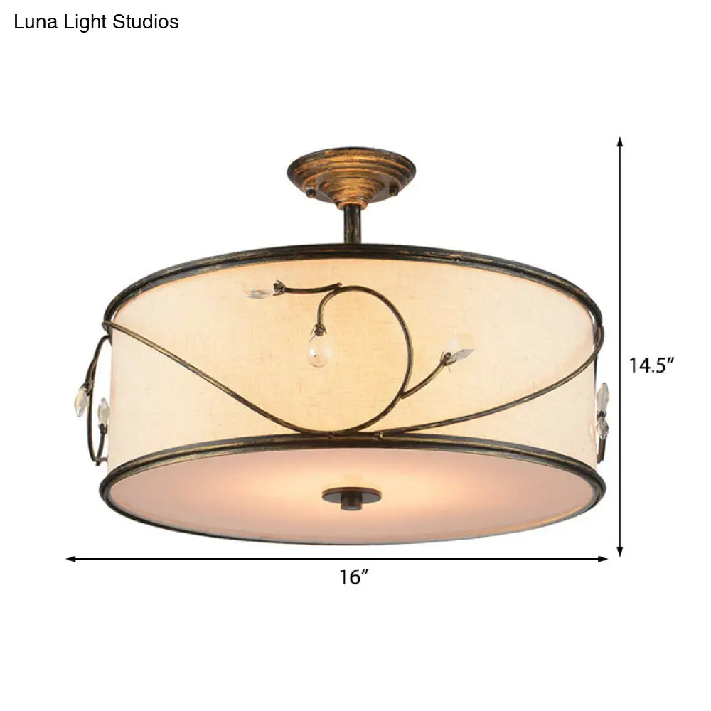 DecorBites™ Classic Drum Fabric Semi Mount Ceiling Light - 5 Lights - Flaxen - 16"/19.5" Wide