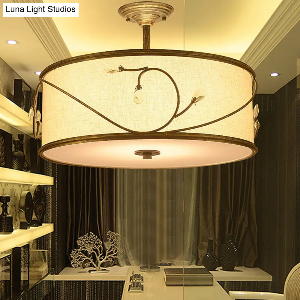 DecorBites™ Classic Drum Fabric Semi Mount Ceiling Light - 5 Lights - Flaxen - 16"/19.5" Wide