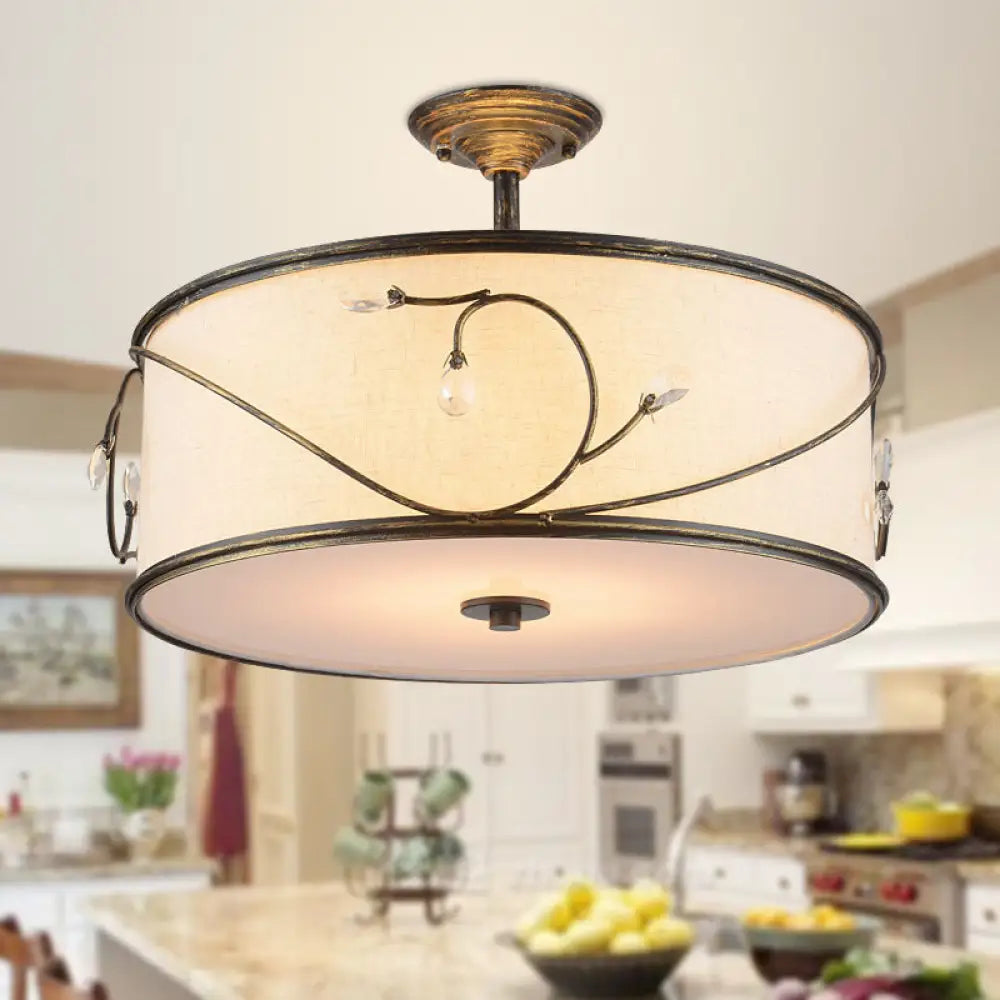 DecorBites™ Classic Drum Fabric Semi Mount Ceiling Light - 5 Lights - Flaxen - 16"/19.5" Wide