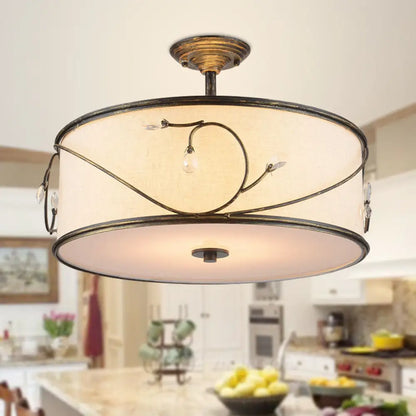 DecorBites™ Classic Drum Fabric Semi Mount Ceiling Light - 5 Lights - Flaxen - 16"/19.5" Wide