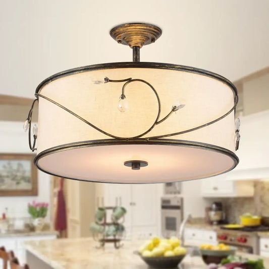 DecorBites™ Classic Drum Fabric Semi Mount Ceiling Light - 5 Lights - Flaxen - 16"/19.5" Wide