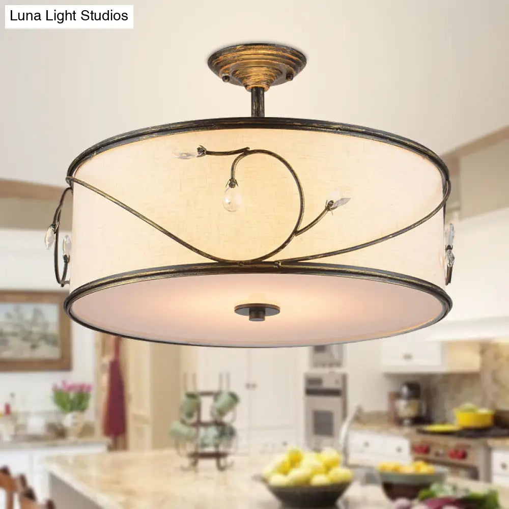 DecorBites™ Classic Drum Fabric Semi Mount Ceiling Light - 5 Lights - Flaxen - 16"/19.5" Wide