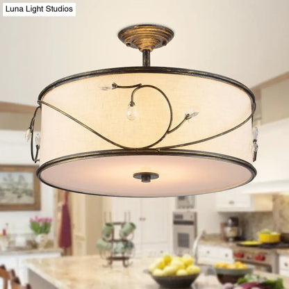 DecorBites™ Classic Drum Fabric Semi Mount Ceiling Light - 5 Lights - Flaxen - 16"/19.5" Wide