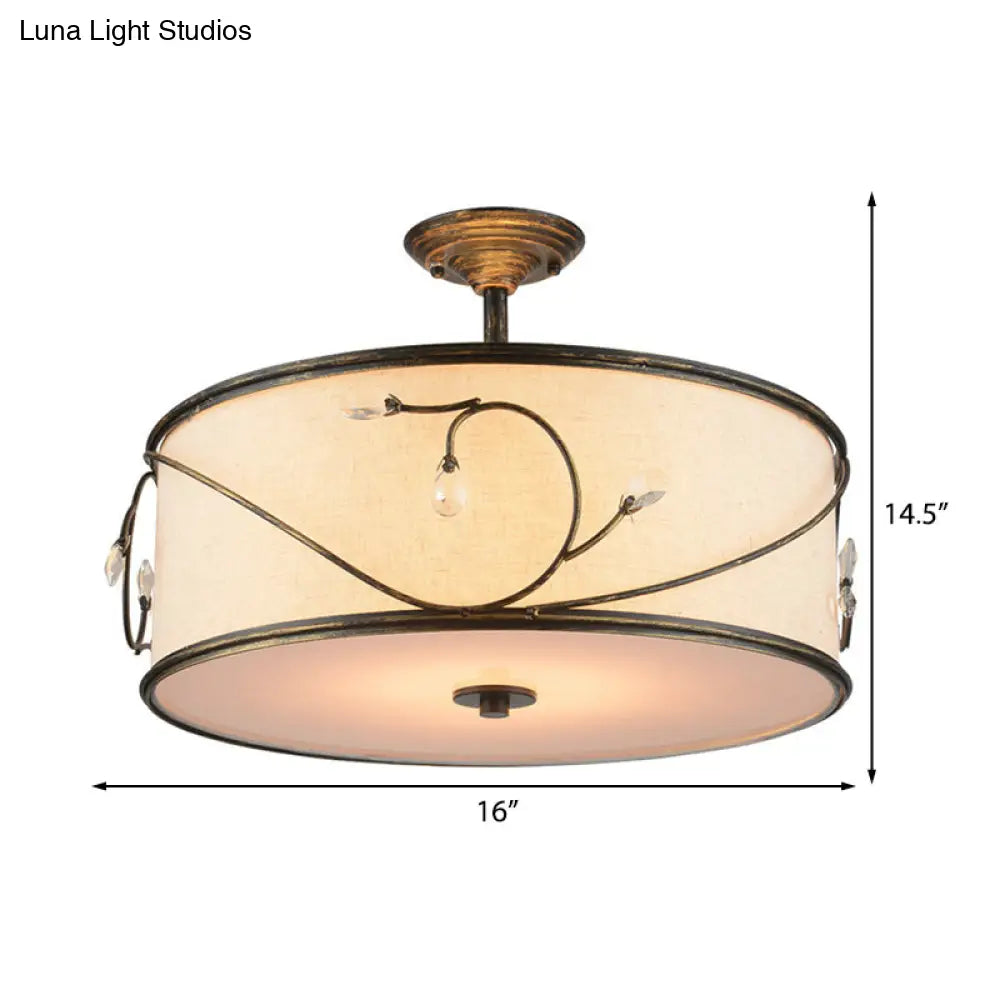 DecorBites™ Classic Drum Fabric Semi Mount Ceiling Light - 5 Lights - Flaxen - 16"/19.5" Wide