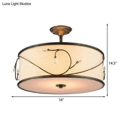 DecorBites™ Classic Drum Fabric Semi Mount Ceiling Light - 5 Lights - Flaxen - 16"/19.5" Wide