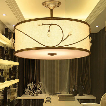 DecorBites™ Classic Drum Fabric Semi Mount Ceiling Light - 5 Lights - Flaxen - 16"/19.5" Wide