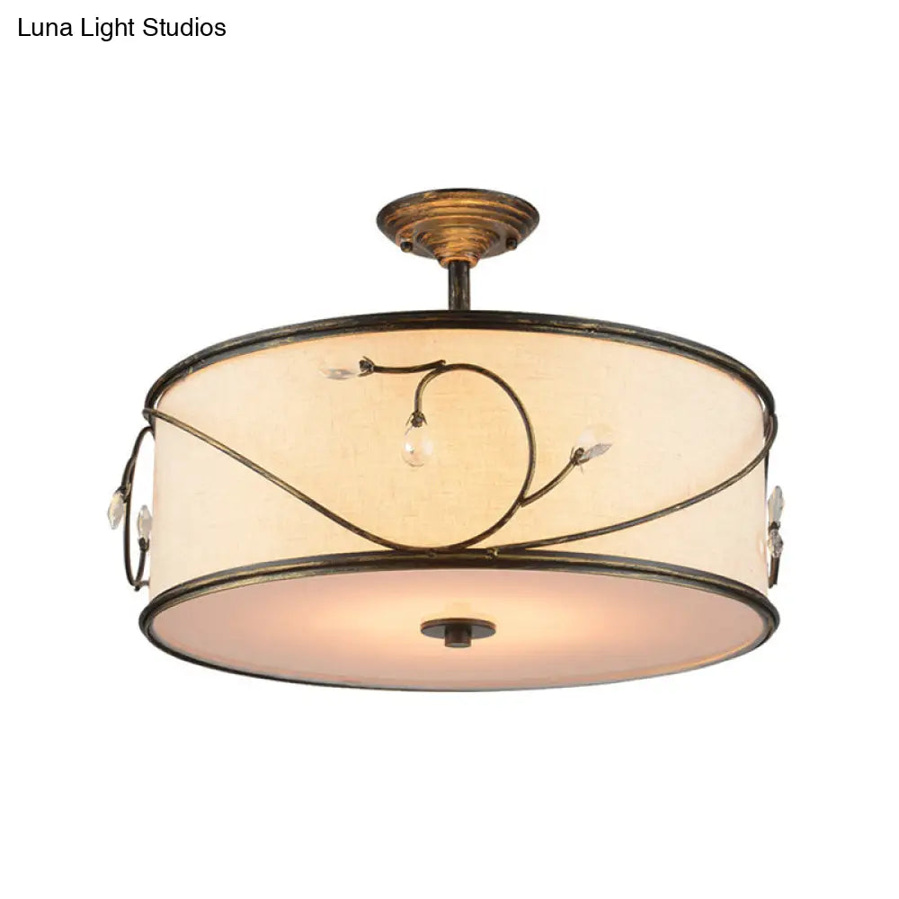 DecorBites™ Classic Drum Fabric Semi Mount Ceiling Light - 5 Lights - Flaxen - 16"/19.5" Wide