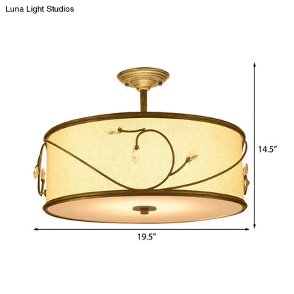 DecorBites™ Classic Drum Fabric Semi Mount Ceiling Light - 5 Lights - Flaxen - 16"/19.5" Wide