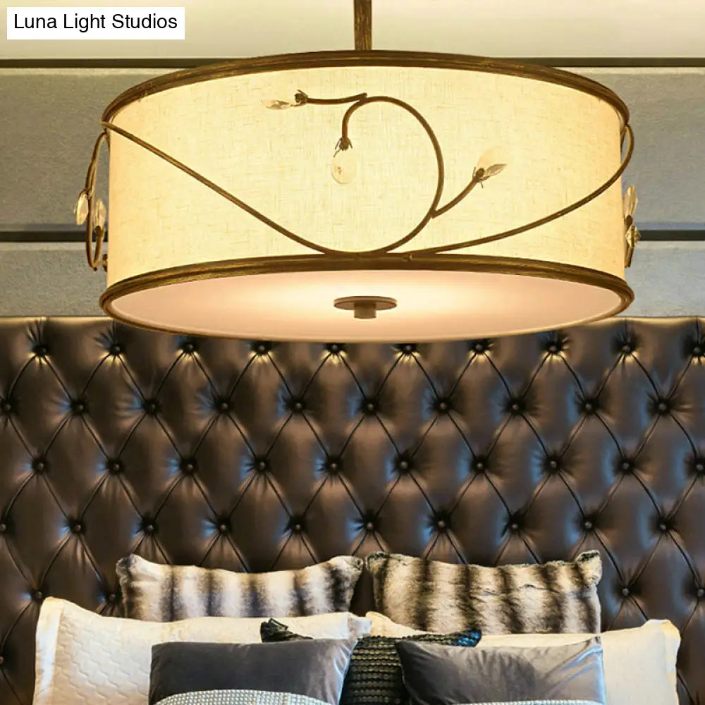 DecorBites™ Classic Drum Fabric Semi Mount Ceiling Light - 5 Lights - Flaxen - 16"/19.5" Wide