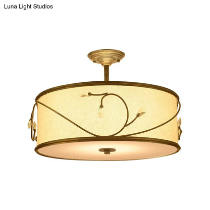DecorBites™ Classic Drum Fabric Semi Mount Ceiling Light - 5 Lights - Flaxen - 16"/19.5" Wide