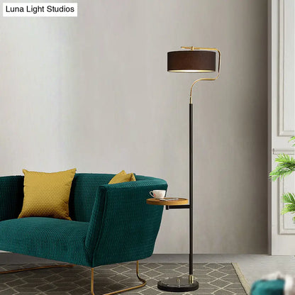 Lámpara de pie clásica con pantalla de tela tipo tambor - Negra