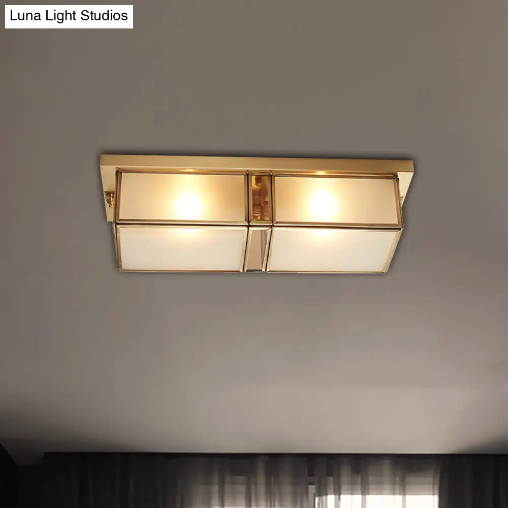 ديكوربايتس™ ديكوربايتس™ مصباح مستطيل كلاسيكي من الزجاج المصنفر بأربعة مصابيح نحاسية لغرفة المعيشة